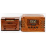 WESTINGHOUSE & MOTOROLA MAHOGANY TABLE TOP RADIOS, C. 1940, TWO, H 11" & 9 1/2"Art deco wood