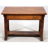 ENGLISH OAK WRITING DESK H 27" L 40" D 26"having a rectangular top with full width drawer with brass