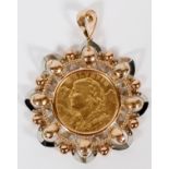 1980 SWISS FRANC COIN PENDANT, DIA 1 1/2"A 22kt gold 1980 Swiss Franc set amongst a Gothic style