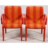 WILLIAM STEPHENS (1932-) FOR KNOLL BENTWOOD ARMCHAIRS, PAIR, H 32", L 23"Painted brick red with