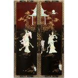 CHINESE LACQUER & HARDSTONE PLAQUES, PAIR, H 40", W 12"figural design.- For High Resolution Photos