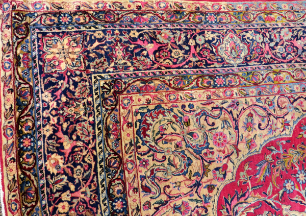 PERSIAN KERMANSHAH WOOL CARPET, ANTIQUE, W 8' 10", L 12' 1"Red field with central floral medallion - Bild 2 aus 10