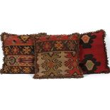 ORIENTAL WOOL RUG FRAGMENTS MADE TO PILLOWS, SET OF THREE, H 19", W 19"Antique carpet fragments, now