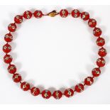 CHINESE ENAMEL & RED-CINNABAR NECKLACE WITH CLASP, L 26"With clasp.Fair condition.Njd.- For High