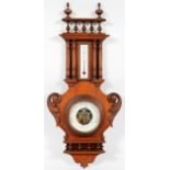 ANTIQUE CARVED WOOD BAROMETRE ANEROIDE THERMOMETRE H 26", L 12"Having reeded columns with