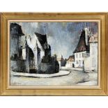 SEMAR CHANG, OIL PAINTING, H 25", W 35", EUROPEAN STREET SCENEDepicts white stucco buildings at a