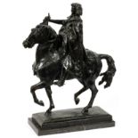 SIGNED BRONZE SCULPTURE, H 20", W 13", D 5", MOUNTED CRUSADERDepicts a mounted crusader holding a