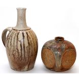 STUDIO POTTERY VESSELS, 20TH CENTURY, 2 PIECES, H 6"-10 3/4"Including 1 ovoid form vase with an