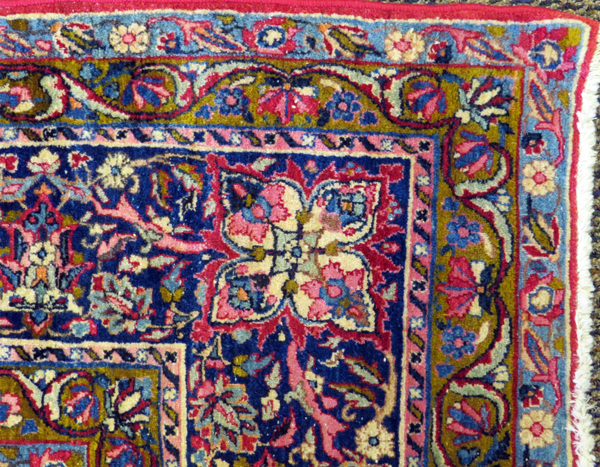 PERSIAN KERMANSHAH WOOL CARPET, ANTIQUE, W 8' 10", L 12' 1"Red field with central floral medallion - Bild 6 aus 10