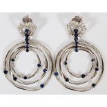 14KT WHITE GOLD AND 3.5CT SAPPHIRE AND DIAMOND DANGLE EARRINGS, PAIR, H 2 1/4"A pair of 14kt white