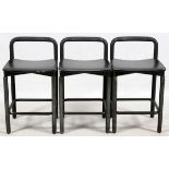 CONTEMPORARY BLACK BAR STOOLS, 3, H 31"Contemporary black bar stools, 31" H.Needs some paint.