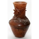 MEXICAN REDWARE POTTERY VASE, H 7 1/2"Decorated with applied floral and leaf accents about the