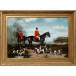 TROY BERKE (AMER. 20TH C), SIGNED OIL ON CANVAS, H 24", W 36", ENGLISH FOX HUNT SCENEDepicts a fox