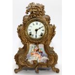 ANSONIA GILT METAL MANTEL CLOCK, CIRCA 1900 H 12.5" W 8"Ansonia, New York. French style. Hand