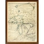 ANTIQUE NEW-FRANCE HAND COLORED MAP, H 27 1/2" IMAGE, W 20 1/2"Framed, measures H.30" x 23"