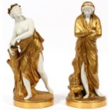 SEVRES BISQUE AND BRONZE SCULPTURES PAIR H 14" AUTUMN AND WINTERStanding seminude female figure of