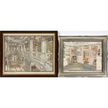 M. GEIBEL, WEIMAR, WOODCUTS TWO H 12", INTERIOR SCENESSigned. Library 12 1/2" x 17" image and