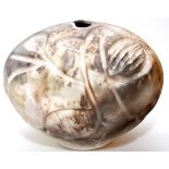 FLOY SHAFFER (1922-1997), STUDIO POTTERY VESSEL, H 7 1/2", DIA 9"An ovoid pottery bowl, decorated in