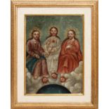 SPANISH PAINTING ON TIN, H 18", W 14", CHRIST AND APOSTLESIn a modern frame, image size measures H.