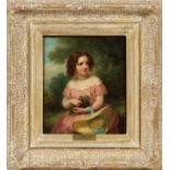 J. A. B. OIL ON CANVAS, C.1860 H 10 1/2", W 9" GIRL WITH GRAPESDepicting a young girl holding