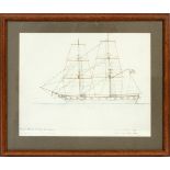 AFTER R.P. JOY, PRINTED REPRODUCTION LINE DRAWING OF A SAILING SHIP, H 9 1/2", W 12", "THE NIAGARA"