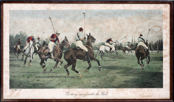 GEORGE WRIGHT, HAND COLORED LITHOGRAPH, 1890, H 13", W 23", "GETTING AWAY WITH THE BALL"Depicts a