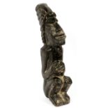 AFRICAN CARVED SEATED FIGURE, H 15"Wood.- For High Resolution Photos visit Dumouchelles website.