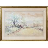 J.C. CLAGHORN (AMERICAN, 1869-1947), WATERCOLOR ON PAPER, H 18", W 29", "SPRING PLOUGHING"Matted and