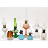 ANTIQUE GLASS FAIRY LAMP AND OIL LAMPS, 19TH C., 8 PIECES, H 3 1/2"-13"Including 1 SS Clarke fairy