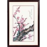 CHINESE, WATERCOLOR, H 24", W 14", "CHERRY BLOSSOMS"Stamped and signed upper right. Matted and