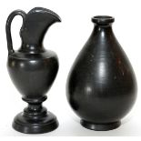 MEXICAN BLACKWARE POTTERY VESSELS, 2 PIECES, H 7"-8"Including 1 pottery vase, H.7", Dia.5"; together