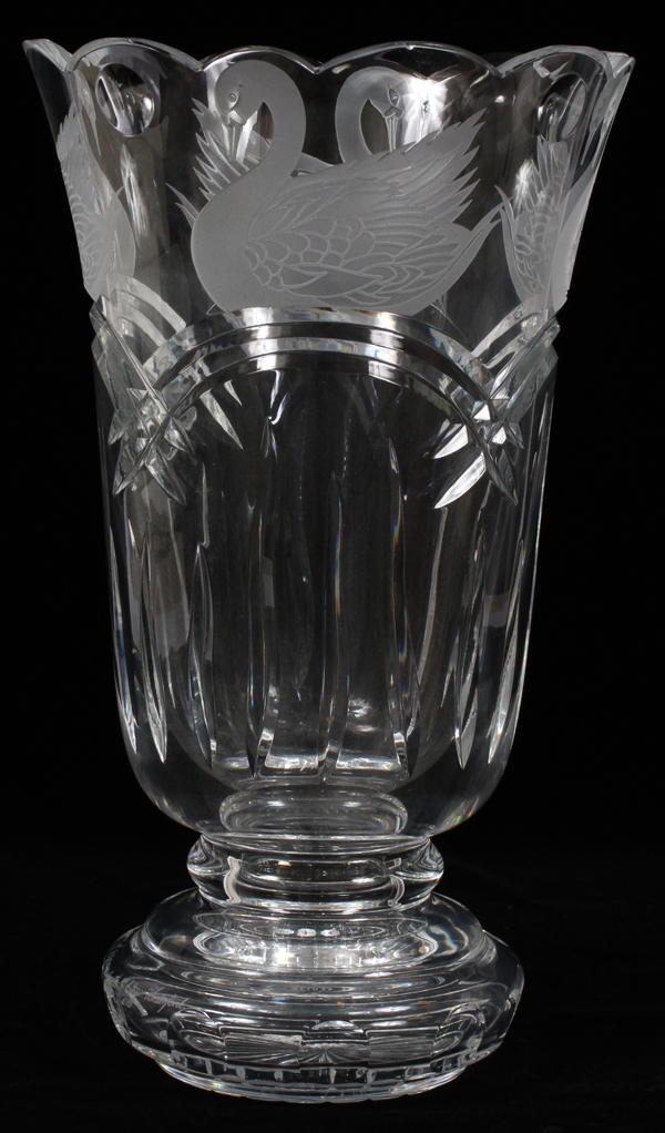 WATERFORD, LIMITED EDITION, CUT CRYSTAL, VASE, #214/2500, H 13", W 6", "SWAN LAKE"Waterford, '