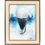 OIL ON CANVAS, DOUBLE EAGLE II HOT AIR BALLOON, 1978 NORTH ATLANTIC CROSSING, H 22", W 17"Across the