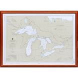 MODERN FRAMED GREAT LAKES NAUTICAL MAPS, 2, 36" X 48" & 33" X 40""Great Lakes - St.. Lawrence