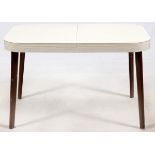 FORMICA TOP DINING TABLE, MID 20TH CENTURY, H 29", W 47"A beige Formica topped table having brown