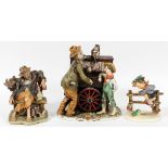 GOEBEL AND ARDALT PORCELAIN FIGURE GROUPS, 3 PIECESIncludes 1 boy climbing fence with a frog,