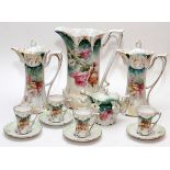 R.S. PRUSSIA PORCELAIN TABLEWARE, 12 PIECES, H 4 1/2"-10"Including 1 water pitcher, 2 chocolate