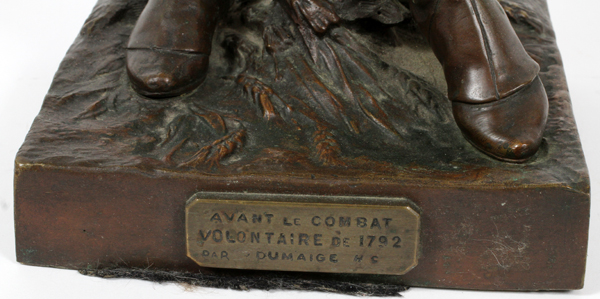 DUMAIGE (FRENCH, 1830-1888), SIGNED, BRONZE SCULPTURE, H 27", W 8", D 8", "AVANT LE COMBAT"Etienne - Bild 3 aus 5