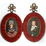 IDA CALZOLARI, ITALIAN FRAMED MINIATURES, PAIR, W 4"Height of miniatures 3 3/4". Frame size is 6"