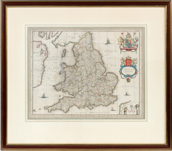 G. BLAEU, ENGRAVED MAP, ANGLICA REGNUM, 15" X 21"Hand colored. Paul Victorius custom frame. Engraved - Bild 2 aus 4