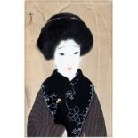 HAND ENHANCED JAPANESE WOODBLOCK PRINT, H 15", L 9.5", FEMALEA hand enhanced Japanese woodblock of a