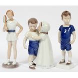 BING AND GRONDAHL PORCELAIN FIGURES, 3 PCS., H 7"- 8"Including numbers 1614, 2364, 1617. Measuring