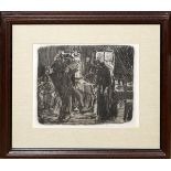 KATHE KOLLWITZ (GERMAN 1867-1945), RESTRIKE ETCHING, H 7 1/8", W 8 1/2", "HAMBURG PUBLIC HOUSE"