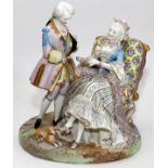 GERMAN PORCELAIN FIGURE GROUP, 19TH.C. H 13"In the form of a seated woman holding a fan and a man