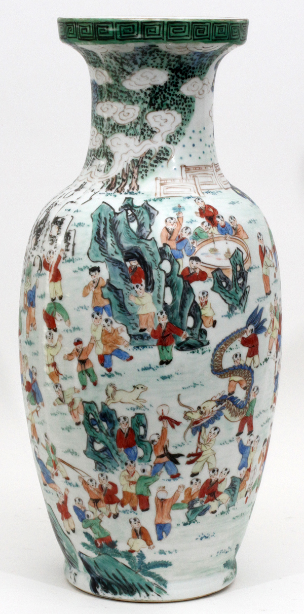 CHINESE PORCELAIN VASE, H 19", DIA 8"In baluster form, with figural scenes all over. Twentieth