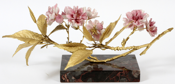 R. VAN RUYCKEVELT, PORCELAIN AND GILT BRONZE PLANT SCULPTURE, #A108, LATE 20TH C, H 7", W 13", " - Bild 2 aus 3