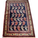 CAUCASIAN HAND WOVEN WOOL RUG C.1930 W 2'11'' L 4'11''.Navy.- For High Resolution Photos visit