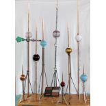 VINTAGE 19TH C, COPPER AND GLASS LIGHTNING ROD COLLECTION, C1900, 9 PCS., H 22" - 60"Vintage 19th