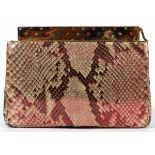 JUDITH LEIBER IRIDESCENT SNAKESKIN EVENING BAG, W 7 1/2"Snakeskin bag having an iridescent sheen,