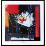 JENNIFER HOLLACK, POSTER PRINT, H 34", W 34", CAFÉ IN PARISIANAbstract still life of fruit on a